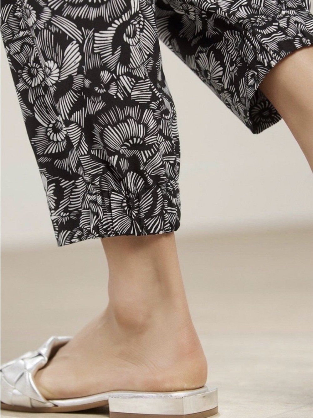 Soft Surroundings Go Lively Black & White Floral Track Joggers - Picture 3 of 11
